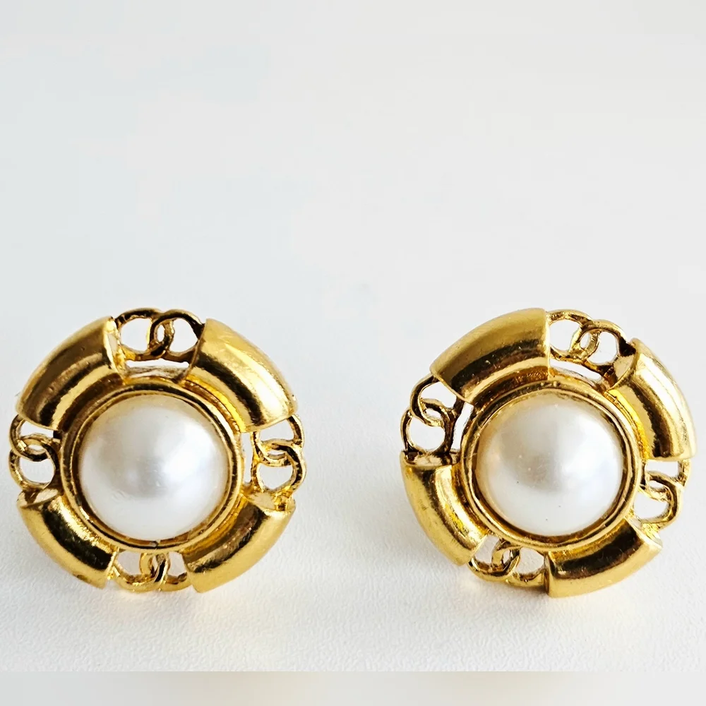 Chanel 24K Gold-plated 4 CC Pearl Earrings